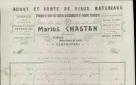 Achat et vente de vieux matériaux Marius Chastan. Carpentras, 1915.