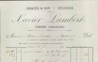 Grains et son, épicerie Xavier Lambert. Viloès, 1914.