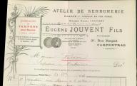 Atelier de serrurerie Henri Jouvent, Eugène Jouvent successeur. Carpentras, 1912.