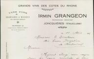 Grands vins des cotes du rhône Irmin Grangeon. Jonquières, 1935.