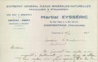 Entrepôt général d'eaux minérales naturelles françaises et étrangères Martial Eysséric. Carpentras, 1933.