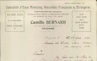 Spécialité d'eaux minérales naturelles françaises et étrangères, Camille Bernard concessionnaire régional.