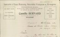 Spécialité d'eaux minérales naturelles françaises et étrangères, Camille Bernard concessionnaire régional.