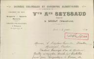 Denrées coloniales et conserves alimentaires Vve Ate Seyssaud. Sault, 1914.