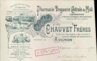 Pharmacie droguerie centrale du Midi Chauvet Frères. Avignon, 1914