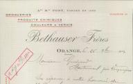 Drogueries, produits chimiques, couleurs et vernis Bethauser Frères. Orange, 1914.