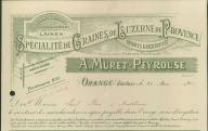 Spécialité de graines de luzerne de Provence A. Muret-Peyrouse. Orange, 1932.