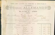 Vins des Cotes du Rhône et spiritueux Siméon Allemand. Avignon, 1902.
