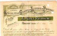 Spécialité de graines de luzerne de Provence A. Muret-Peyrouse. Orange, 1936.
