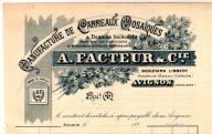 Manufacture de carreaux mosaïques A. Facteur et Cie. Avignon, 189?
