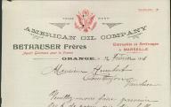 Américan oïl company Bethauser frères, agents généraux pour la France à Orange, 1916.