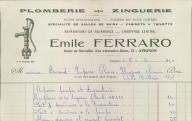 Plomberie, zinguerie Emile Ferraro à Avignon, 1940.