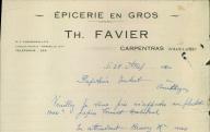 Epicerie en gros Th. Favier à Carpentras, 1930.