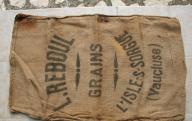Sac en toile de jute de L. Reboul, grains, L'Isle-sur-la-Sorgue.