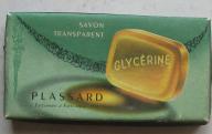 Boite en carton de savon transparent de glycérine de chez Plassard, parfumeur à Paris.