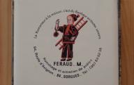 Dessous de plat en carreau émaillé de l'établissement M. Féraud, ramonage et entretien des poêles à Sorgues.